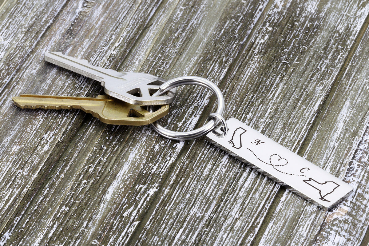 Personalized state and initials keychain holding house keys