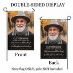 Today Tomorrow Always portrait memorial garden flag with name and dates shown front and back to display the double-sided print, flag only