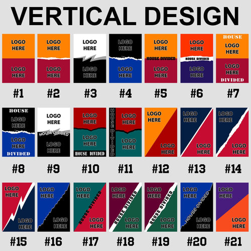 Vertical flag style chart showing designs #1 to #21
