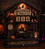Witch moon Halloween tracker with a Halloween Chills header, numbers 314 and Thu's Library name plate